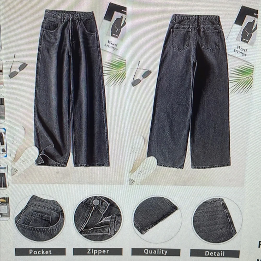 FLVSUN Black Mid Rise Baggy Wide Leg Pants Size M (6) NWOT - Picture 4 of 4